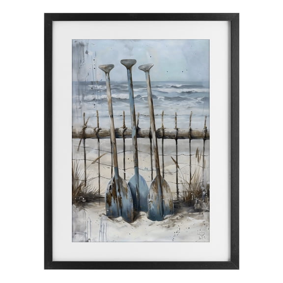 Stupell Industries Summer Oars Against Fence Black Framed Print Under Glass design by LSR Creative Studio, 20 x 14