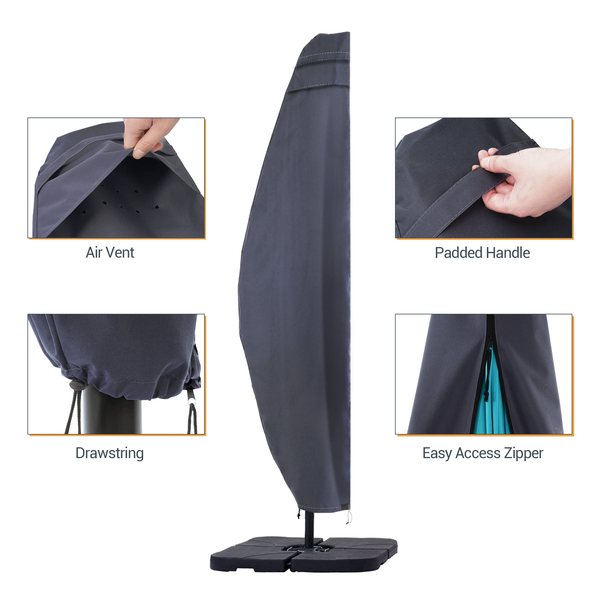 ACEGOSES 9-11 ft Outdoor Patio Umbrella Covers Zippered Waterproof Parasol for Offset Hanging Umbrella Cantilever Umbrella ,Gray