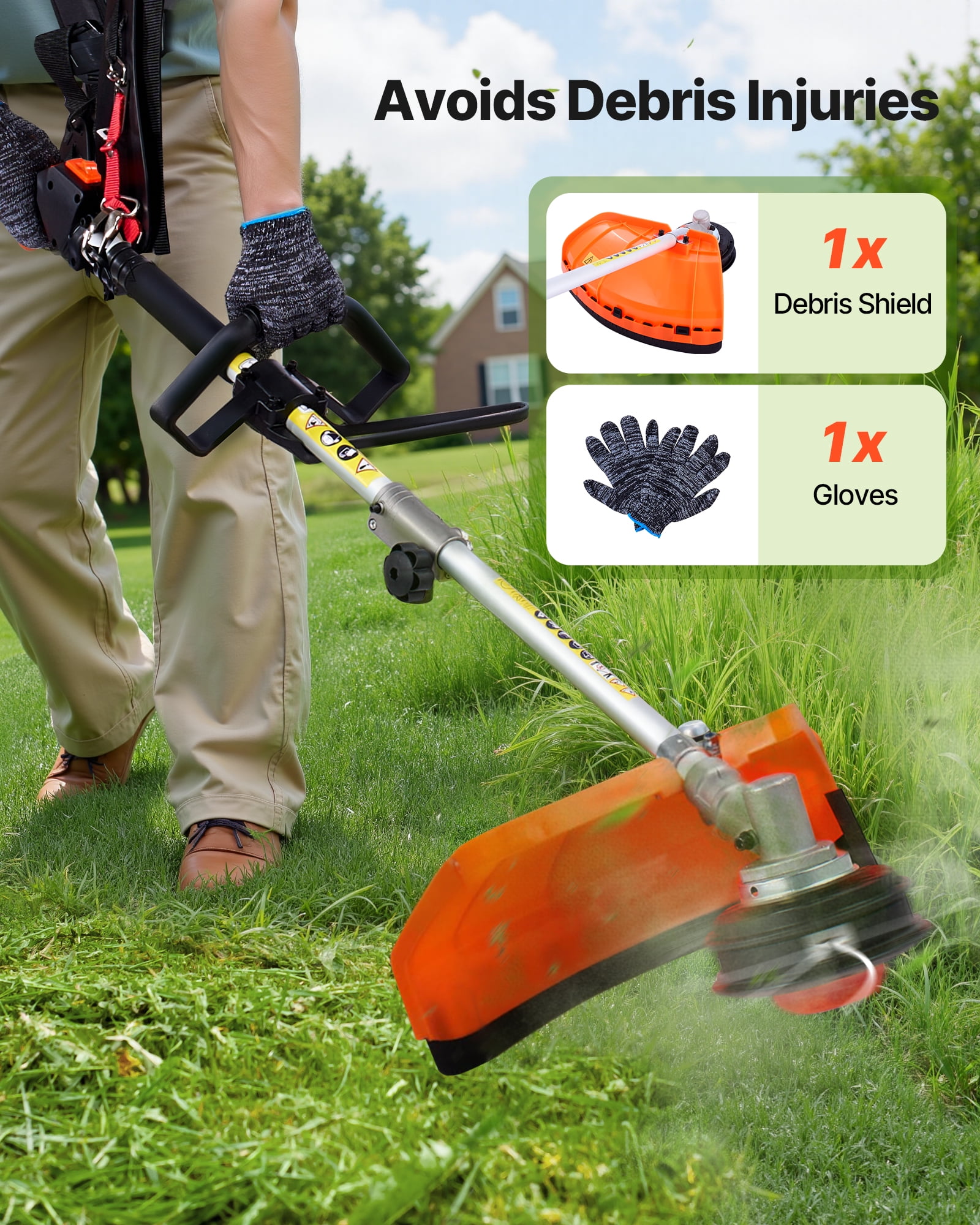 VEVOR Gas Hedge Trimmer,2 Cycle Gas Power Handheld Hedge Trimmer, 4-in-1 26cc Weed Eater with Protective Gear Set, Includes Hedge and String Trimmer, Edger, Brush Cutter, for Trimming Shrubs & Bushes