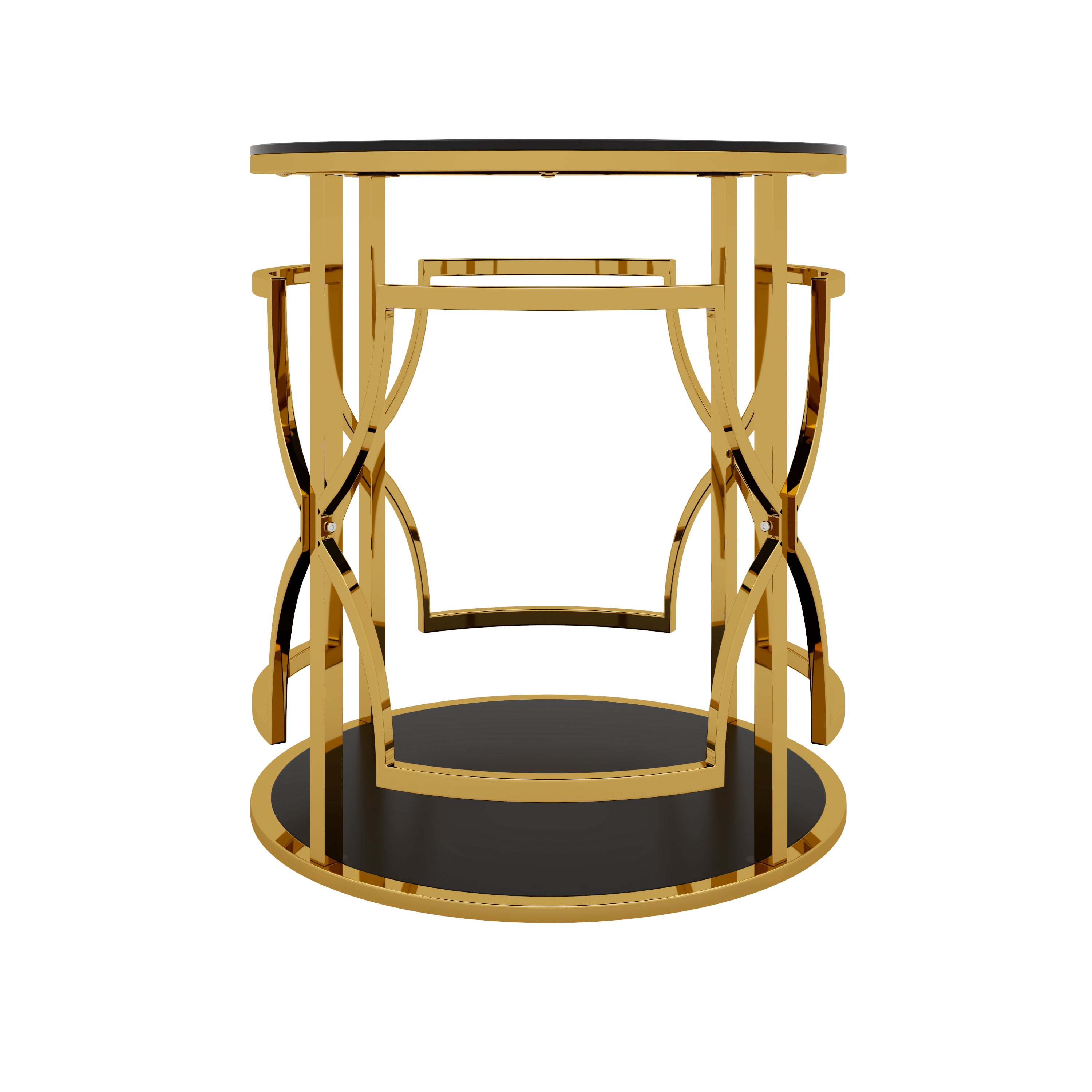 19.7" Round Side Table with Tempered Glass Top, 2-Tier Storage Shelf Modern Small End Table with Metal Frame, Sofa Side Accent Table