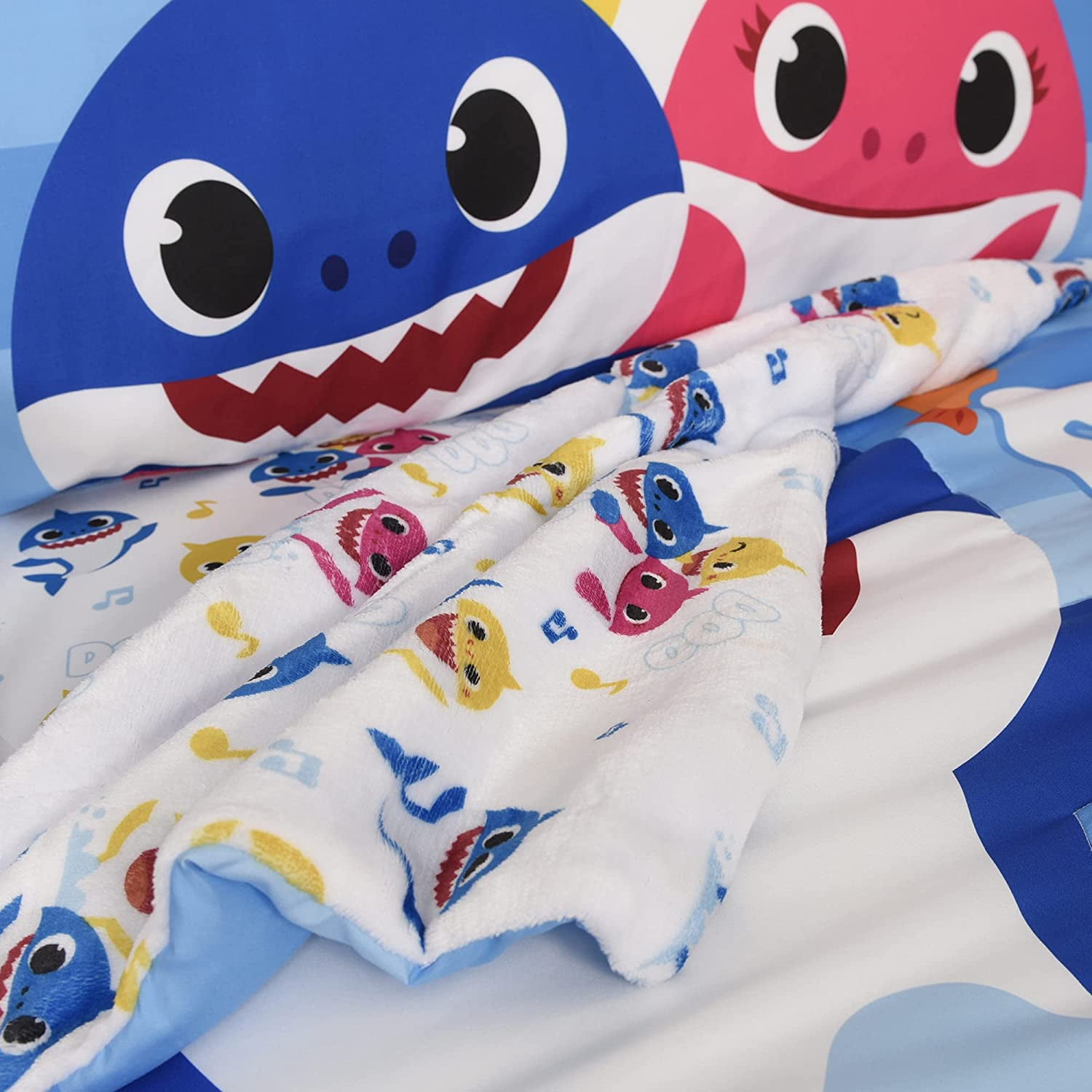 Baby Shark Multicolor Toddler Bedding Sheet Set 3 Pieces Set for Kids with Reversible Comforter