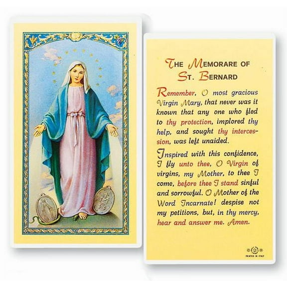 Memorare Laminated Catholic Prayer Holy Card with Prayer on Back, Pack of 25