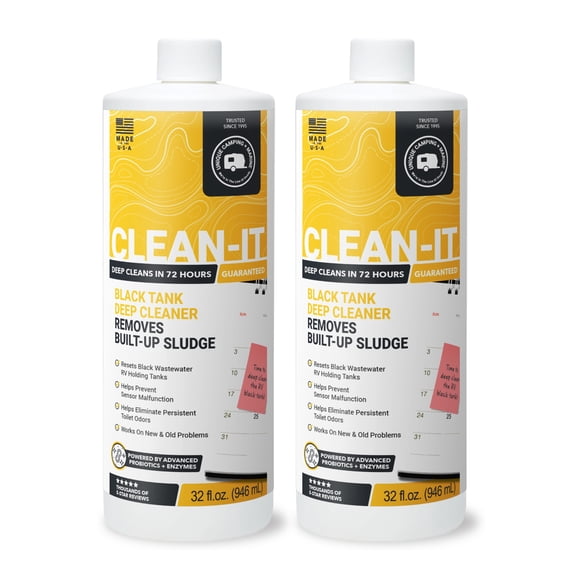Unique Clean-It RV Black Tank Deep Cleaner Enzyme Liquid (32 oz, Pack of 2) Packaging May Vary