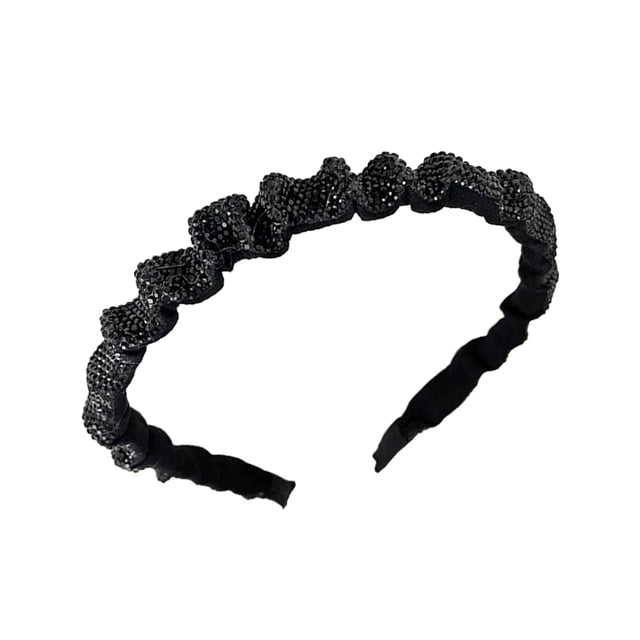 Qarigey Diademas con diamantes de imitación ajustables, plisadas gruesas, accesorios de moda para el cabello, aros, diademas, tocados para mujeres y Ropa, zapatos y accesorios Miscelánea Negro Qarigey AP010737-01