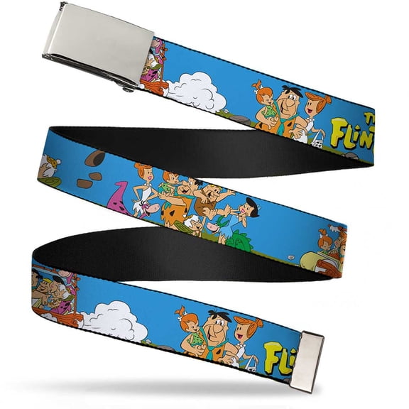 Adjustable Belt, Clamp Buckle, Cut-to-Fit, The Flintstones And Rubbles Group Pose Logo Blue