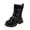 Black, variant on Girls Mid Calf Leather Boots Fall Winter Round Toe Thick Sole Side Zipper Buckle Martin Boots Black Size 5Y Big Kid