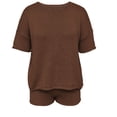 thumbnail image 5 of Women's 2 Piece Shorts Sets Knitted Short Sleeve Crewneck Top and Shorts Soft Summer Lounge Casual Clothing (L, Brown), 5 of 7