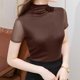 thumbnail image 5 of Tejiojio Women's Sheer Mesh Top Solid Mock Neck Short Sleeve Fitted Elegant Casual Blouse, 5 of 5