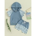 thumbnail image 2 of Bslissey Toddler Baby Boy Shorts Set Checkerboard Print Short Sleeve Hooded T-shirt + Elastic Shorts 6M 12M 18M 24M 3T Infant Summer 2Pcs Casual Outfits for Daily Sport, 2 of 9