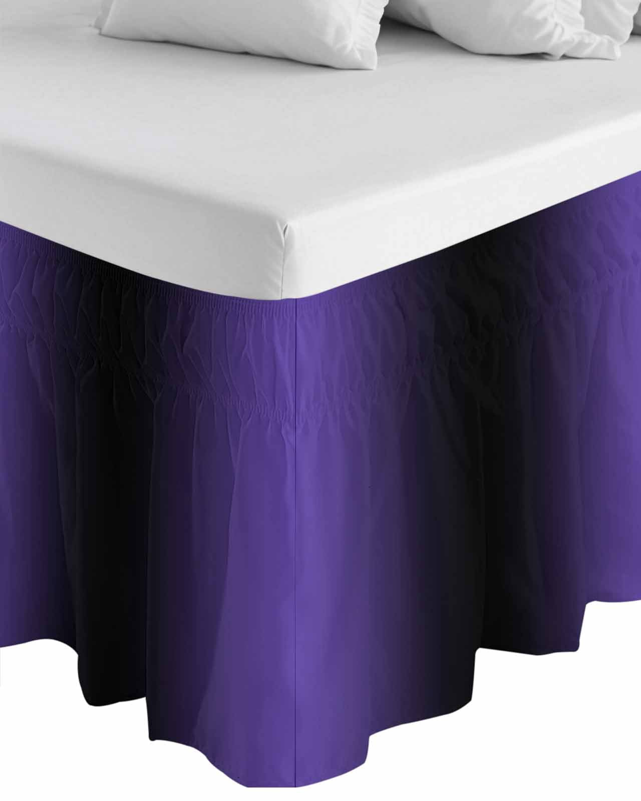 Purple Black Ombre Bed Skirt Cal King Size, Gradient Contemporary Abstract Art Wrap Around Bed Skirting with Adjustable Elastic Strap, Dust Ruffled Pleated Bedskirts 18 Inch Drop for Bedroom Beds
