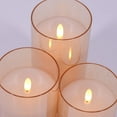 thumbnail image 4 of Mark Feldstein & Associates Mid Century Modern Flameless LED Glass Pillar Candles, Set of 3, 6 Inch, Metallic Rose Gold, 4 of 4