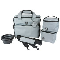Trisha Yearwood Pet Collection Dog Travel Bag with Food Carriers & 2 Collapsible Bowls, Gray