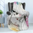 thumbnail image 4 of East Soft Flannel Fleece Throw Blanket, Eastern Woman Girl with Oriental Umbrella Drawing with Watercolor and Brushstrokes, Cozy Plush for Indoor and Outdoor Use, 60" x 80", Multicolor, by Ambesonne, 4 of 5