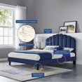 thumbnail image 2 of Platform Bed Frame, Twin Size, Blue Navy, Velvet, Modern Contemporary, Bedroom Master Guest Suite Room, 2 of 9