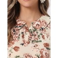 thumbnail image 5 of DARING DIVA Women's Puff Short Sleeve Ruffle Vintage Floral Blouses L Beige, 5 of 6
