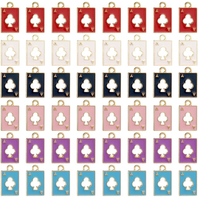 1 caja de 60 amuletos de cartas de póker, cartas de póker de as, mini cartas de Pascua, as de espadas, amuletos de aleación de esmalte de buena suerte.