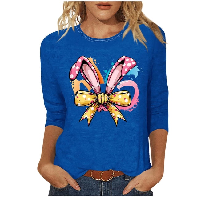 Camisetas Casuales de las Mujeres Impresas 3/4 Manga Cuello Redondo Blusa, Moda Ligera Superior para el Hogar Y el Uso Diario, Cómoda Imitación de la Tela Del Estante