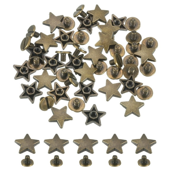 24 Sets Metal Star Rivets Studs, 12mm Star Rivets Screw Nailhead Punk Rivets, Metal Leather Rivets for Leather Craft Clothing Bags Belts, Bronze
