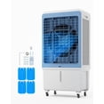 thumbnail image 1 of VEVOR Enfriador de aire evaporativo y enfriador de pantano, aire acondicionado con depósito de agua, control remoto, temporizador de 12 horas, 4 contenedores de hielo, 3 velocidades de ventilador, hum, 1 of 5