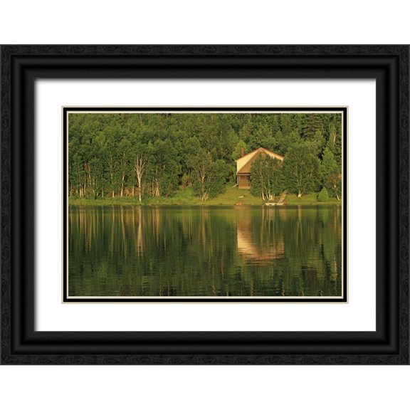 Grandmaison, Mike 18x13 Black Ornate Wood Framed with Double Matting Museum Art Print Titled - Canada, Sudbury Cottage on Tilton Lake at sunset