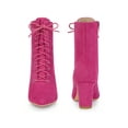 thumbnail image 5 of BLISSFUL STEP Pointed Toe Lace Up Chunky Heel Ankle Boots for Women Hot Pink 9.5, 5 of 6