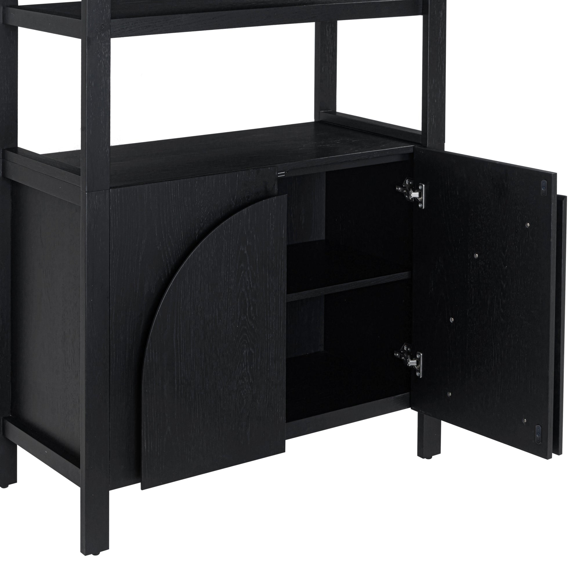 Nathan James Iris 3 Tier Bookshelf, Arched Bookcase Cabinet, Solid Wood Bookcase with Cabinet Base, Boho Bookshelf in Midnight Charcoal Finish