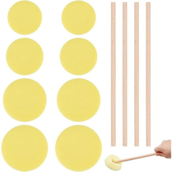 8Pcs 4 Sizes Pottery Sponge with 4Pcs Wood Sticks Sponge on a Stick Pottery Ceramic Throwing Stick Pottery Trimming Tools for Clay Ceramic Face Painting Art Cleaning and Household Use