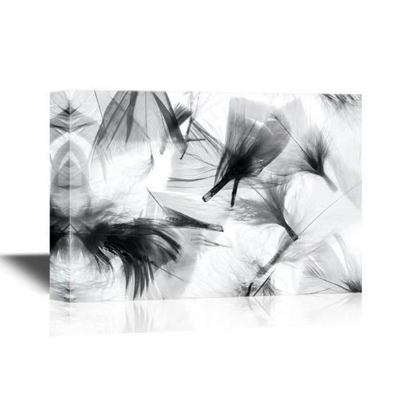 wall26 - Canvas Wall Art - Black and White Feathers - Gallery Wrap Modern Home Art | Ready to Hang - 12x18 inches