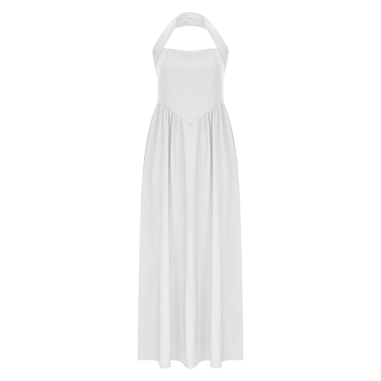 Jggspwm Women Summer Sleeveless Halter Maxi Dress Sundress 2025 Casual Flowy Wedding Guest Beach Vacation Dresses White S