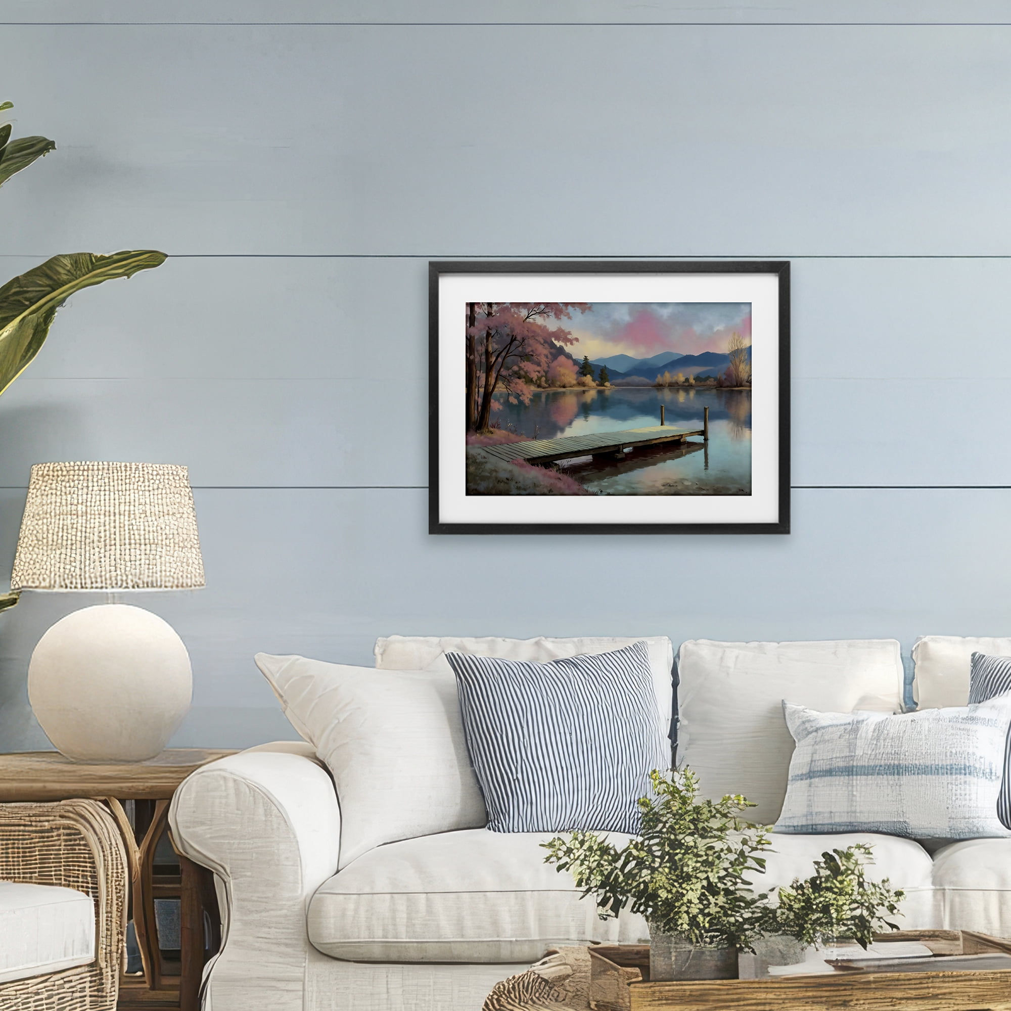 Stupell Industries Pink Dock at Sunset Black Framed Print Under Glass, design by Creative Studio