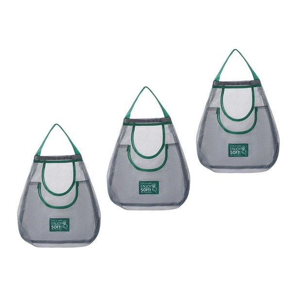 Bolsa de malla de almacenamiento de 3 piezas, de apertura ancha, lavable, transpirable, para el hogar, para comestibles C