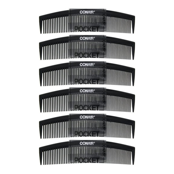 Conair Single 5-Inch Pocket Fine Tooth Men's Hair Comb, Black, Great for All Hair Types - Fine Comb Teeth for Thin to Medium Hair - 6-Count