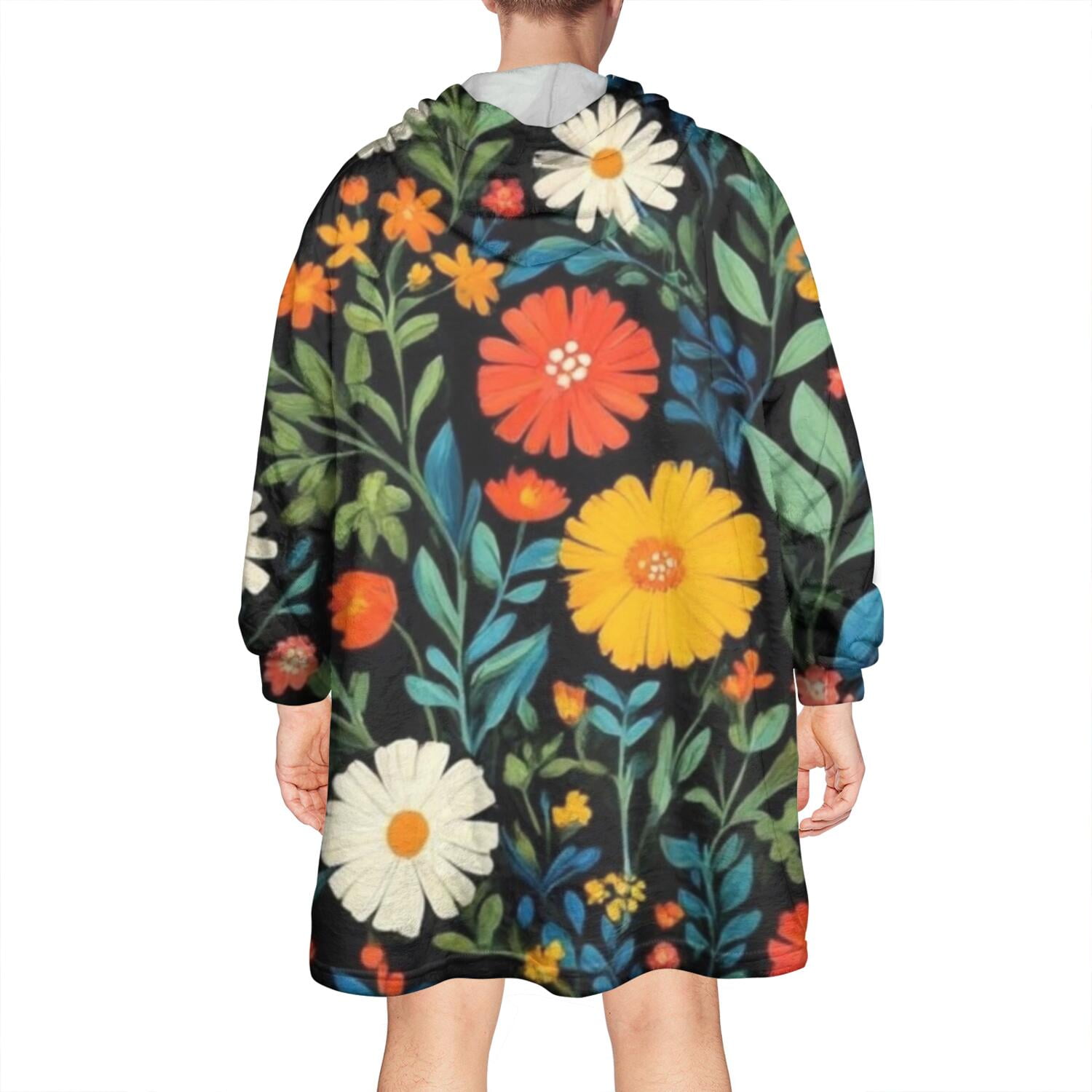 Wearable Oversized Blanket,Pioneer Flower Floral Print Pattern Wearable Blanket Hoodie for Adults,Cozy Hooded Blankets with Super Pockets,Super Warm Fuzzy Pullover for Women & Men
