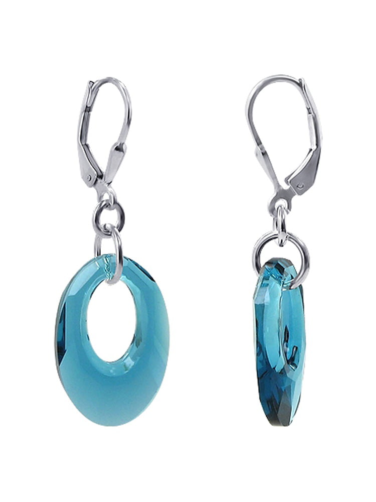 Blue TURQUOISE Oval Shaped Sterling Silver Gemstone Earrings  925