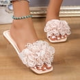 thumbnail image 4 of Jacenvly 2024 New Women's Flower Slide Sandals Fashion Rectangular Open Toe Solid Color Flat Slides Daily Summer Beach Slides Beige Sandals for Women, 4 of 7
