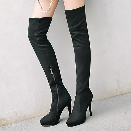 

Women s Comfortable Suede Warm Side Zipper Over The Knee High Heel High Boots
