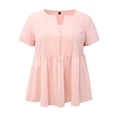 thumbnail image 2 of GRACE & GRANDEUR Women's Plus Size Easter Gingham Tops 100% Cotton Plaid Peplum Top Notch Neck Short Sleeve Summer Flowy Babydoll Blouse 1X Light Pink, 2 of 6