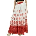 thumbnail image 2 of Bimba Women's Elastic Waist Skirt White Block Printed Maxi Summer Skirts-S, 2 of 3