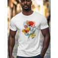 thumbnail image 2 of Colorful Line Art Poppy Men's T Shirts T-Shirt for Men Crew Neck Tees Cotton Tops, White, 2XL, 2 of 7