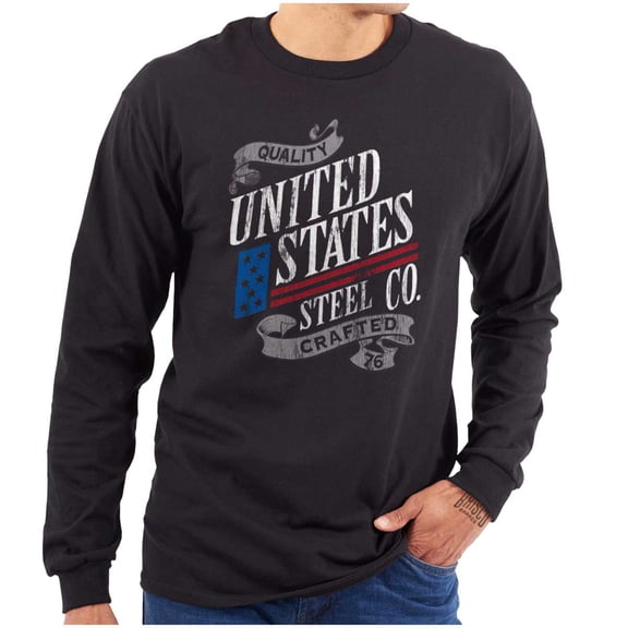 USA American Steel Blue Collar Pride Plus Size Long Sleeve Graphic Tee Shirt Brisco Brands 2X