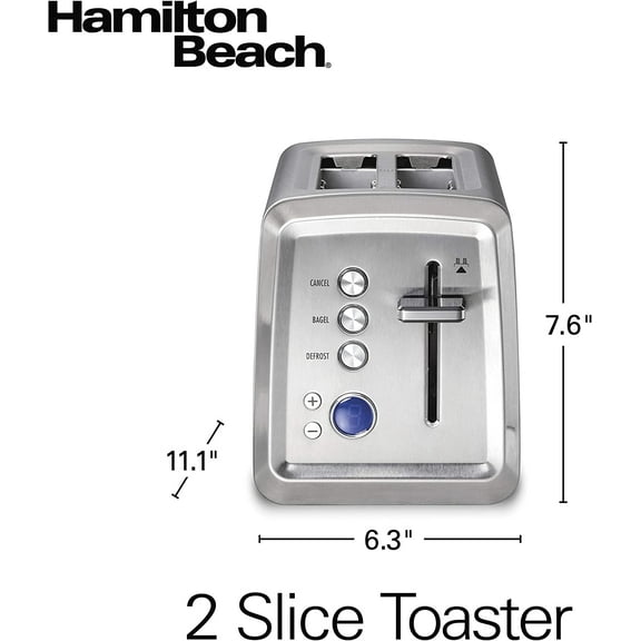 2 Slice Toaster with Extra-Wide Slots, Bagel Setting, Toast Boost, Slide-Out Crumb Tray, Auto-Shutoff & Cancel Button, Digital with Defrost Function, Stainless Steel (22796)