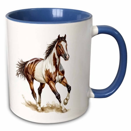 3drose, Pinto Horse Illustration, 11oz Two-tone Blue Mug