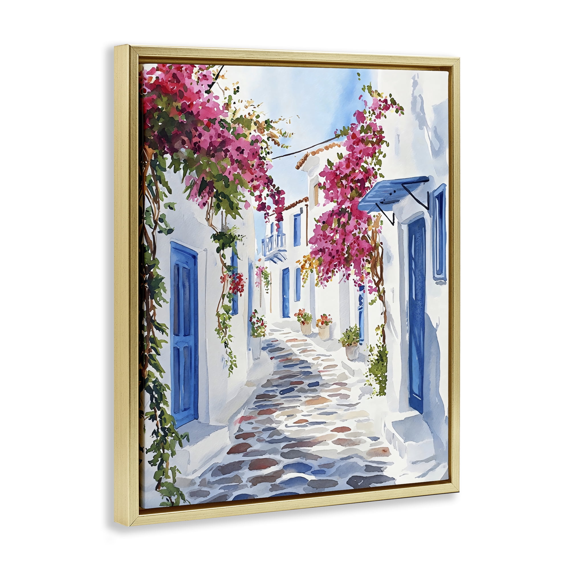 Stupell Industries Santorini Stone Street Pathway Gold Framed Floater Canvas Wall Art, design by LSR Design Studio