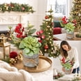 thumbnail image 4 of Euahivb Christmas Artificial Greenery Decor Farmhouse Floral Arrangement with Pine Berries and Succulent in Rustic Tin Pot for Holiday Tabletop Shelf Centerpiece, 4 of 7