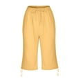 thumbnail image 6 of YUGYXL Womens Linen Drawstring Shorts Trendy Capri Pants with Pockets Beach Pants Going Out Pants Yellow XXL, 6 of 7
