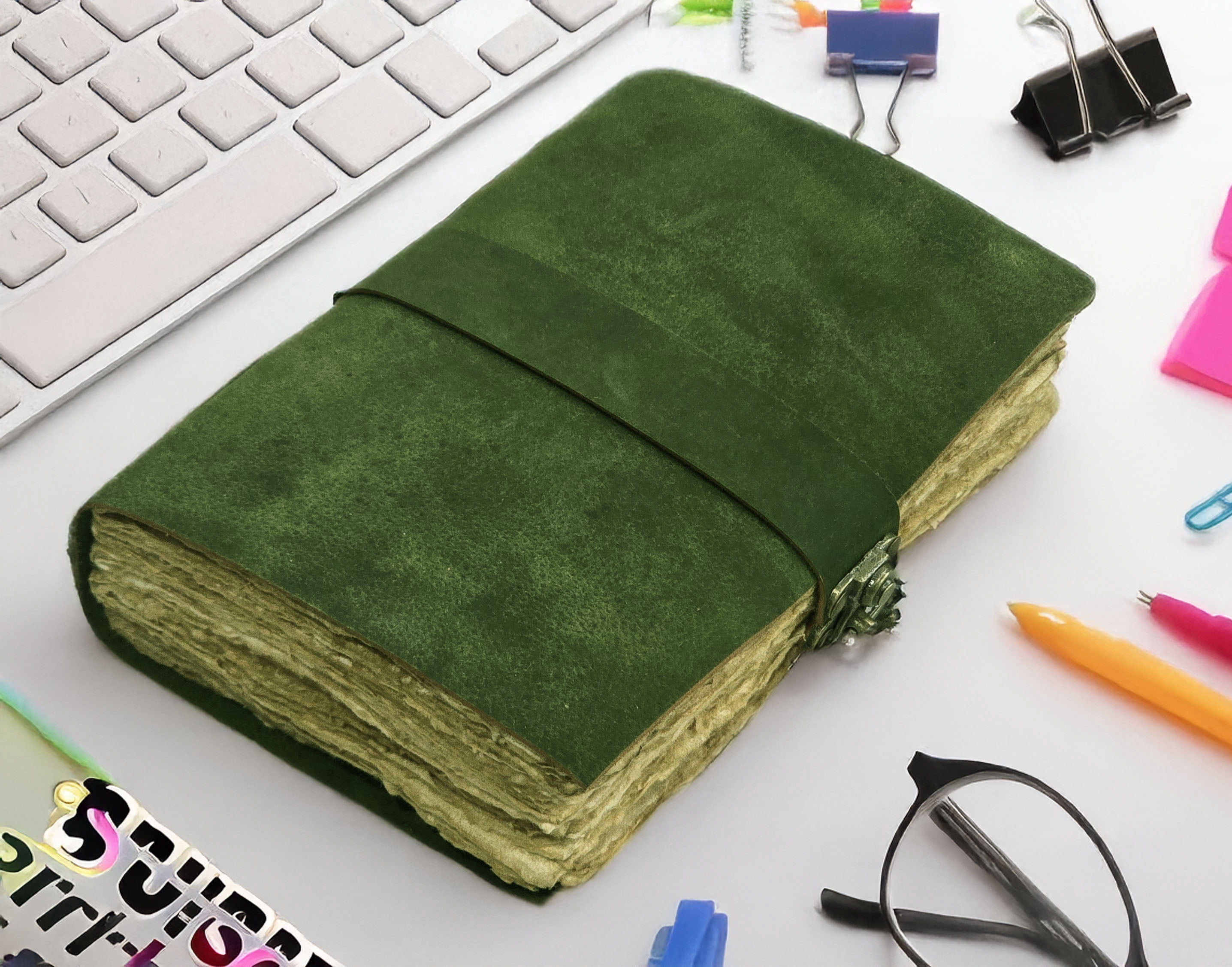 Leather Notebook, 200 Blank Deckle Edge Paper, Handmade Fancy Bound Journal For Women and Men
