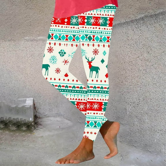 Dasayo Womens Jeggings Soft Christmas Yoga Stretch Fall High Waist Graphic Leggings Pants for Women Trendy L