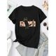thumbnail image 2 of Camiseta con estampado de gato y notas musicales para mujer: cuello redondo, manga corta, cómoda mezcla de algodón, lavable a máquina, para verano, ideal para practicar deporte., 2 of 7