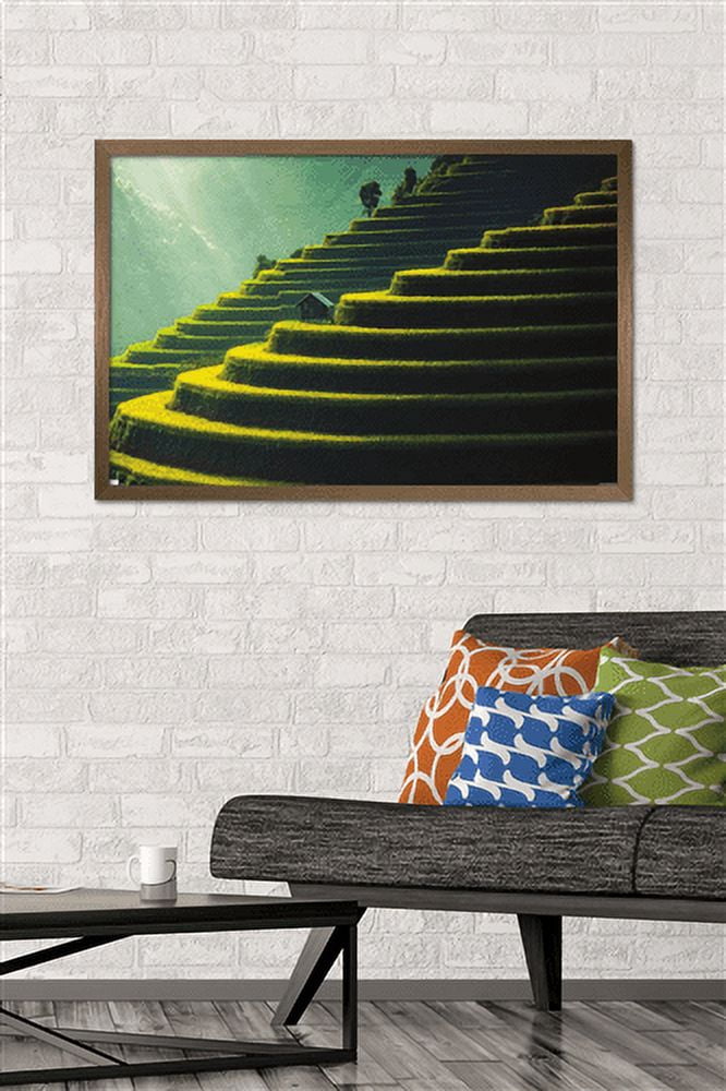 Wonders of the World - Terraced Rice Fields Wall Poster, 22.375" x 34", Framed