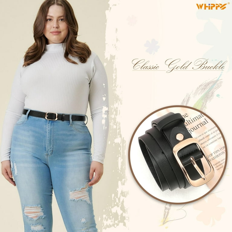 WHIPPY Women Leather Belt with Pin Buckle, Plus Size Waist Belt for Jeans  Pants 